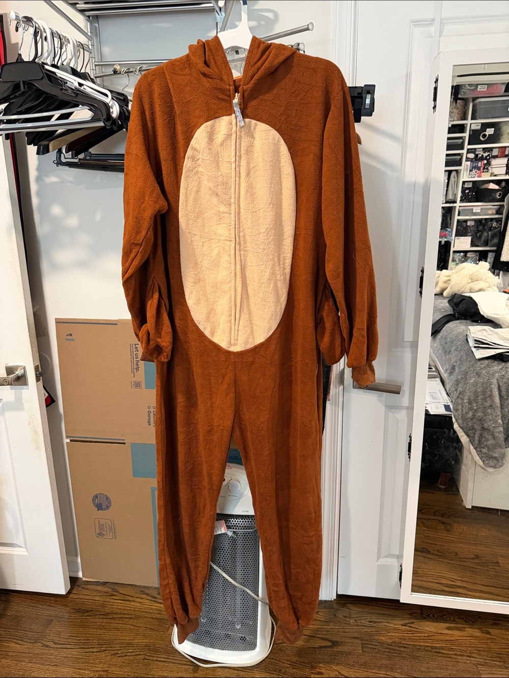 Funziez Monkey Brown Hooded Onesie with Cream Oval Front